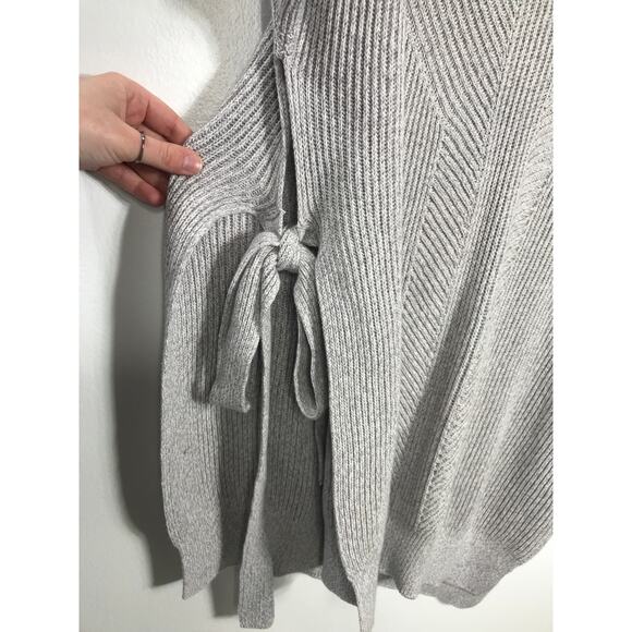 MaxMara Leisure Ribbed Knit Mock Neck Side Split Tie Sides Gray Sweater One Size - Picture 9 of 9